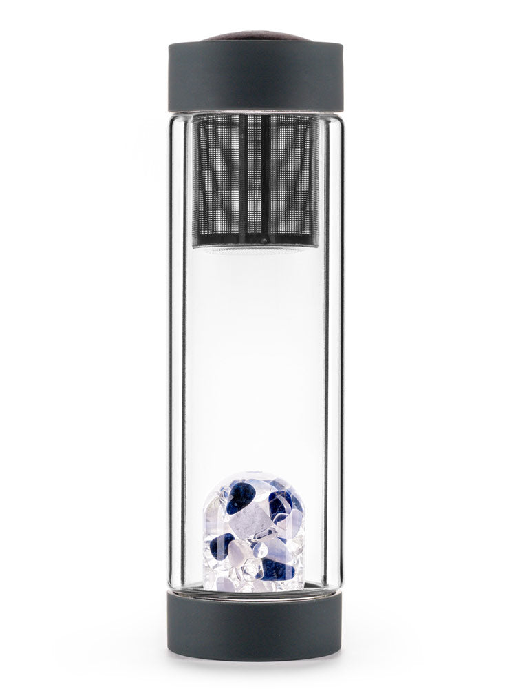 Edelsteinmodul mit Sieb in Trinkflasche Balance mit grauem Deckel